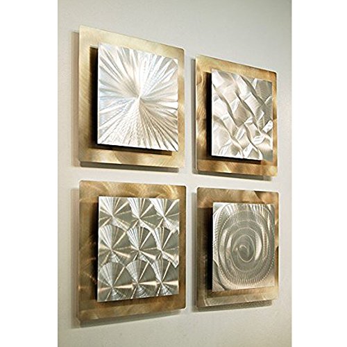 Gold & Silver Contemporary Metal Wall Art -4 Panel Modern