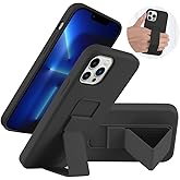 LAUDTEC Silicone Kickstand Case Compatible with iPhone 13 Pro Max case Vertical and Horizontal Stand Hand Strap Metal Kickstand, Flexible Soft Liquid Silicone Stand Case for iPhone 13 Pro Max (Black)