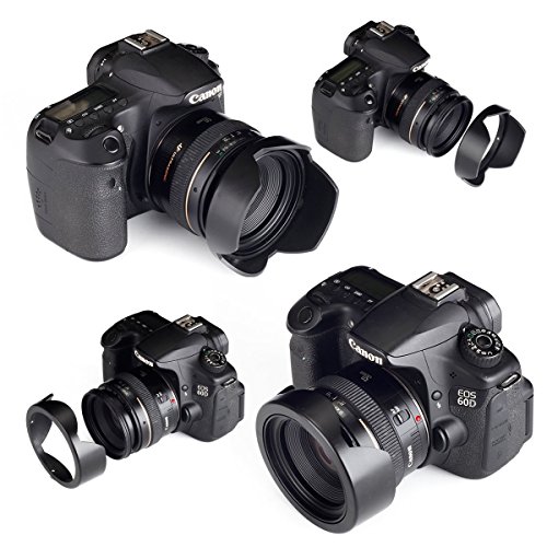 Lens Hood Set, Reversible Tulip Flower + 3 Stages Collapsible Rubber Lens Hood + Center Pinch Lens Cap with Cap Keeper Leash + Microfiber Cleaning Cloth (67MM)