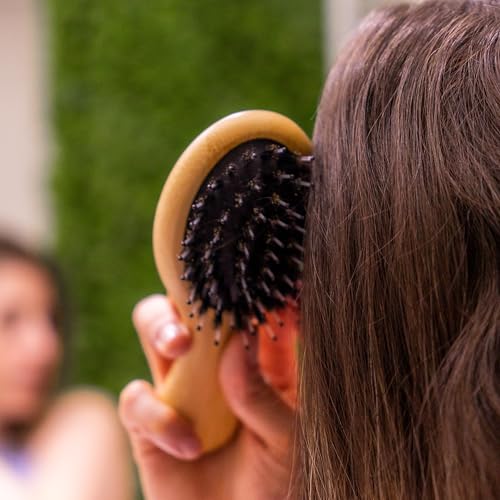 Woodlife® – Dúo de Cepillos Mini Ovalados de Bambú con Cerdas Naturales de Jabalí | Estimula el Folículo Piloso y Favorece el Crecimiento del Cabello.