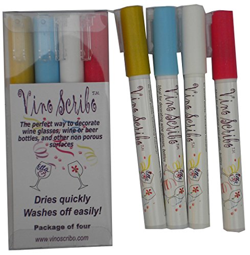 Vino Scribo Wine Glass Marking Pens- Personalize your party! Top Seller! (Gold Red White Blue)