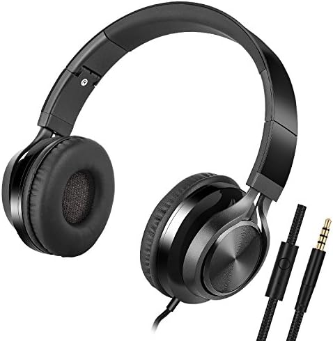 Foldable Computer Headsets, Lightweight Headphones with Microphone and 3.5mm Plug for iPhone,iPod,iPad, Android Smartphones, PC, Laptop, Mp3/mp4, Tablet Macbook Earphones …