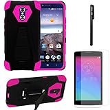ZTE MAX DUO LTE Case,IDEA LINE INC(TM)Heavy Duty Armor Shock Proof Dual Layered Hybrid Turbo SC & PC Cover w/ Kickstand + Stylus Pen + HD Screen Protector(Black/Hotpink)