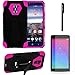ZTE MAX DUO LTE Case,IDEA LINE INC(TM)Heavy Duty Armor Shock Proof Dual Layered Hybrid Turbo SC & PC Cover w/ Kickstand + Stylus Pen + HD Screen Protector(Black/Hotpink)