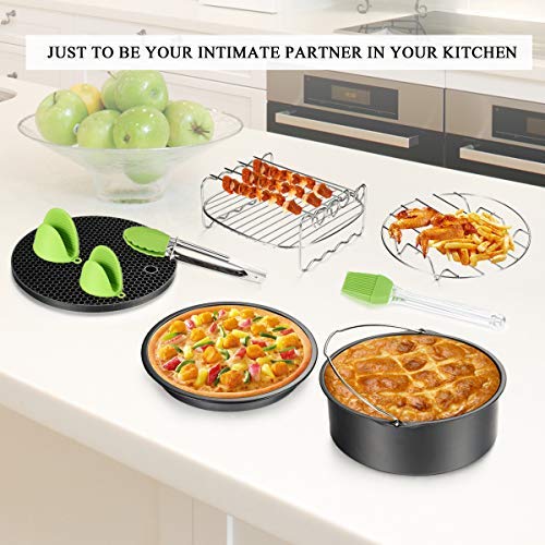 Air Fryer Accessories 8pcs for Gowise Phillips Cozyna Deep Fryer Accessories Set with Cake Barrel, Pizza Pan, Metal Holder, Skewer Rack, Silicone Mat, Silicone Brush, Food Tong, Oil Brush - Thumbnail 6