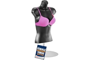 TOPMASTER DisplayTown Black Female Mannequin Torso with Metal Stand, Hollow Back, Stackable Dress Form for T-Shirt Display, Countertops, Craft Shows, Photos, and Design