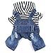 DOGGYZSTYLE Small Dog Hoodie Clothes Cute Stripe Shirts Denim Jumpsuit One-Piece Outfit for Small Medium Dogs Cats Boy Girl Chihuahua Blue Jeans Overalls Puppy Costume (Blue,S)