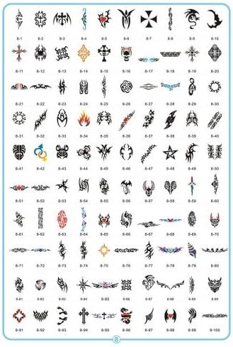 Aerograph Air Brush Rubber Self-adhesive Paper, Durable and Reusable Tattoo Stencils Set Book (4 Designs on Each A4 Sheet, Total 100)