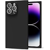 oakxco for iPhone 14 Pro Max Case Silicone Rectangle Edge Corner, Y2k Soft Rubber Gel Cute Phone Case for Women, Girly Aesthetic Trendy Unique Design with Camera Cover, Black