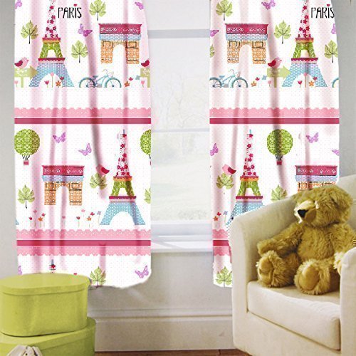 Ready Steady Bed Children’s Printed Curtains Paris Design with Tiebacks