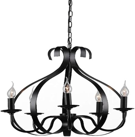 JJZXD Chandelier- con Sombra Tambor Hierro Forjado Pendiente de Cristal