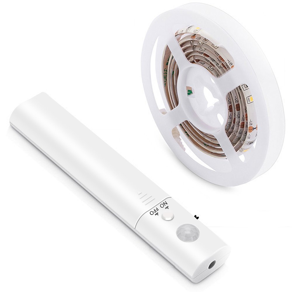 LED Schrankbeleuchtung,LUXJET® 30LED 1M LED Streifen,BatterieBetrieben Nachtlicht,3000K Warmweiß Bewegungssensor für Kinderzimmer, Schlafzimmer, Küche, Orientierungslicht,Schrank