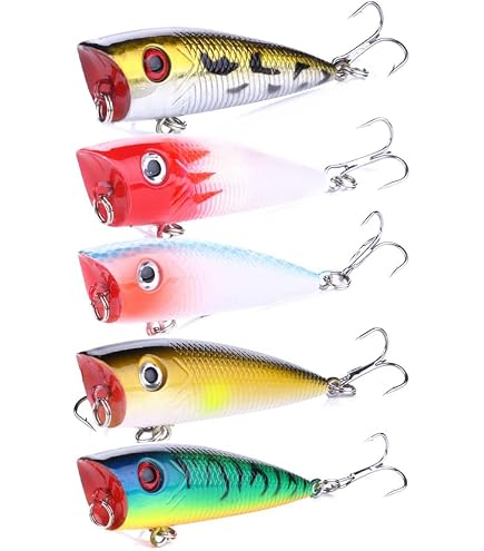 Lot De 5 Leurres De Pêche Durs 17g 10cm - Popper Squirt Water Avec Triple Hameçons, Eau Douce Et Salée