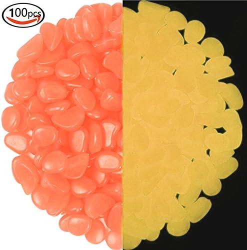 Glow pebbles 100 Pcs Glow in the Dark Garden Pebbles for Walkways and Decor (Orange)