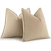 MIULEE 18x18 Inch Oatmeal Decorative Couch Pillow Covers Set of 2 Chenille Throw Pillow Covers Farmhouse Cushion Cases with Elegant Design for Home Decor Sofa Bedroom Living Room