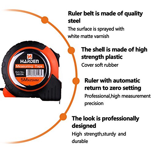 Tape Measure,Lightdot Hardware,Retractable Metric Measuring Tape 16ft(5m) x25mm with Wrist Strap, Black And Orange (Attached With A Pair Of Gloves)