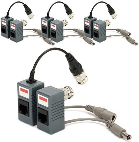 Armorview BNC to RJ45 CAT5 Cable Video + Power Balun Connector for CCTV Camera (Pack of 4 Pairs)
