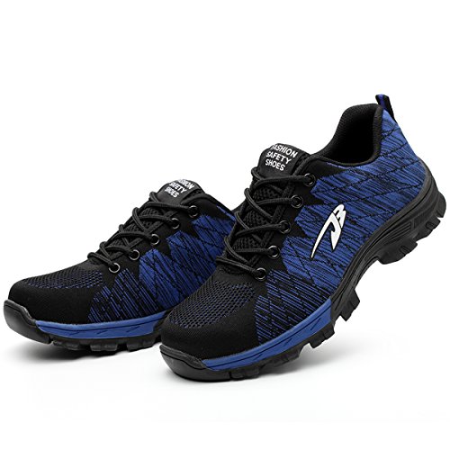 Safety Work Shoes for Men, Steel Toe Boots Womens, Lightweight Outdoor Causal Industrial Construction Sneakers，Blue-45 - Thumbnail 5