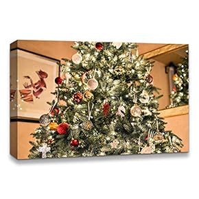 Canvas Wall Art Christmas Tree Celebration Painting Artwork for Home Prints Framed - 12x18 inches