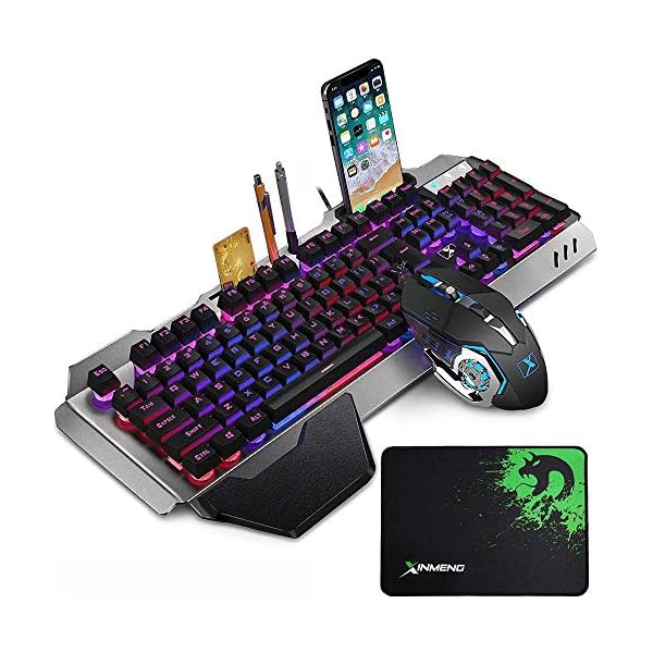 LexonElec-Gaming-Keyboard-and-Mouse-Sets-K618-Wired-RGB-LED-Backlit-104-Keys-Hand-rest-Usb-Gamer-Keyboard-Metal-2400DPI-Optical-6-Buttons-PC-Game-Mouse-Mousepad-For-Laptop-Computer Wired Gaming Keyboard and Mouse Sets RGB LED Backlit Metal Plate 104 Keys Hand rest Usb Gamer Light Up Keyboard 2400DPI…