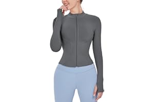 Locachy Women's Lightweight Stretchy Workout Full Zip Running Track Jacket with Thumb Holes