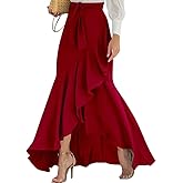 chouyatou Women's Casual Plaid Mermaid Maxi Skirt A Line Irregular Ruffle Hem Fishtail Long Skirt