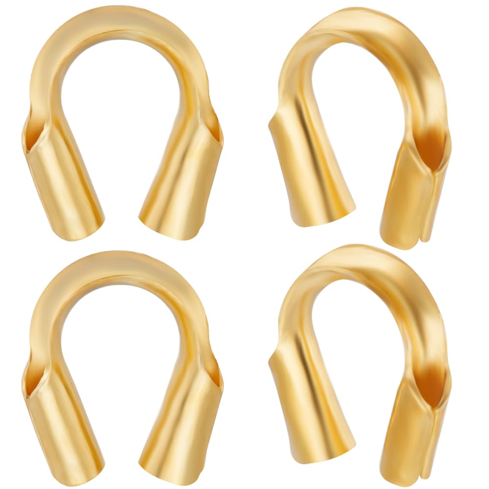 Beebeecraft 40Pcs Sterling Silver Wire Guardian Gold U Shape Wire Guard Loops Thread Protector with Storage Box for Jewellery Making Bracelet Necklaces DIY Crafts (Hole: 0.6mm/22 Gauge)