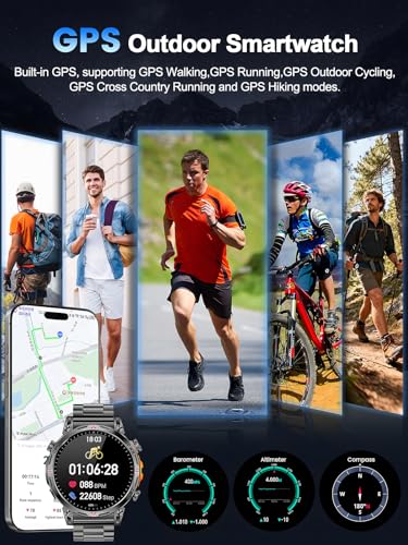 Men's GPS Smart Watch, 1.6 Inch AMOLED Touch Screen, Military Smart Watch, Bluetooth Calls/ChatGPT/IA/100+ Sports Modes, Men's Android iOS Sports Watch