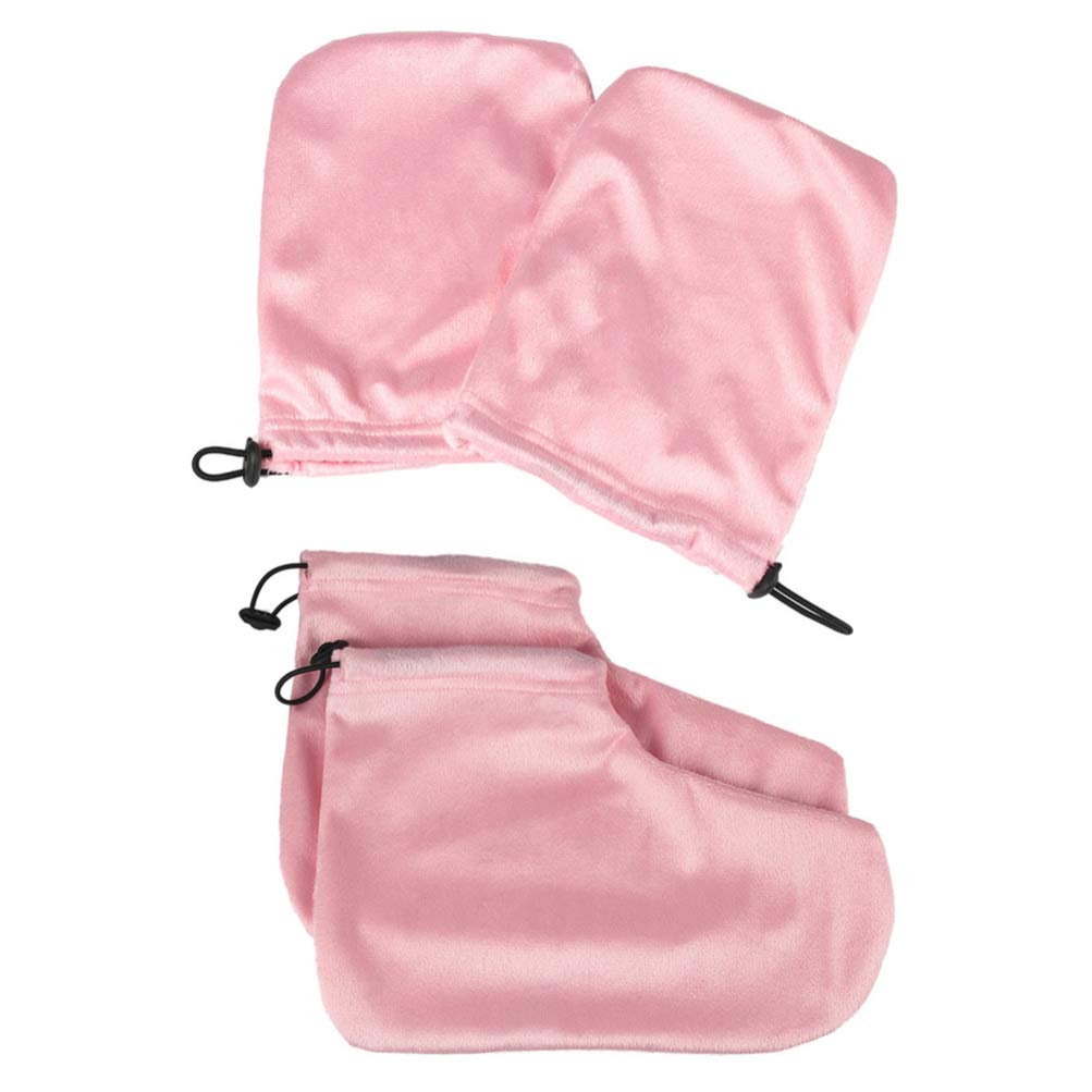 FRCOLOR 2 Pairs Paraffin Wax Hand and Foot Cover Paraffin Bath Mittens and Booties for Therabath Wax Treatment Paraffin Wax Pink