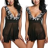 Avidlove Lace Babydoll Lingerie Mesh Chemises Sexy Outfits Nightwear and G-string Black XL