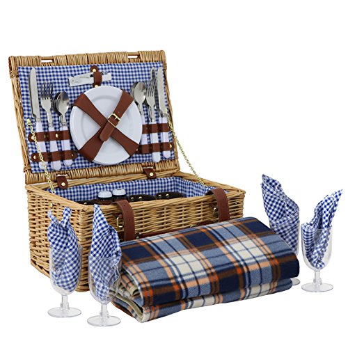 Smartxchoices Picnic Basket Set for 2 Person Wicker Picnic Hamper Set w