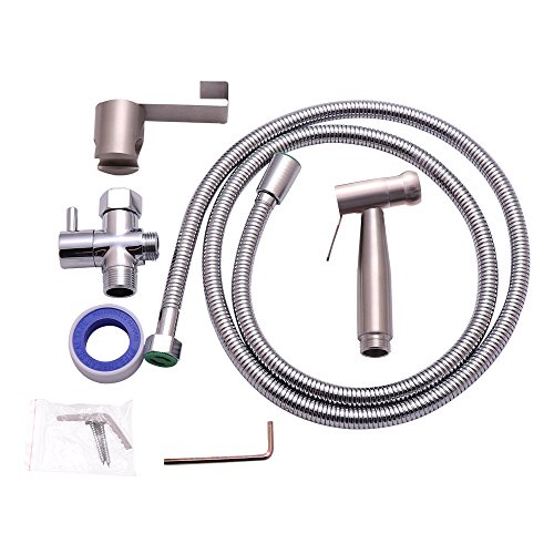 Vataler Adjustable Trigger Handheld Bidet Toilet Sprayer Kit, Brushed Finished Baby Cloth Diaper Water Shattaf Kit & No Leakage 304 Stainless Steel Hose & Solid Brass T-Valve