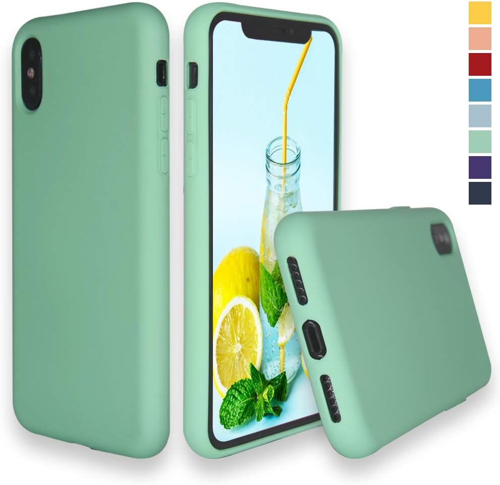 Inbeage Full Protection Silicone Rubber iPhone X Cas with Microfiber Cloth Lining Protection Slim Case for iPhone X/Xs (Mint)