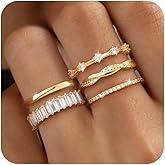 FROLOVER Stackable Silver/Gold Rings for Women Non Tarnish Trendy Dainty 14K Gold Plated Stacking Cubic Zirconia Thumb Ring Set Minimalist Promise Wedding Bands Engagement Rings for Women Size 6-10