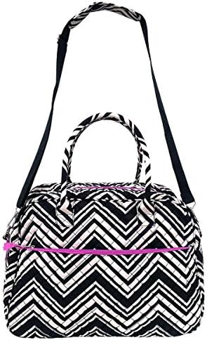Large Quilted Cotton Duffel Bag Black White Chevron Shoulder Shop Tote For Women