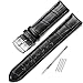 iStrap Leather Watch band Alligator Grain Calfskin Replacement Strap Stainless Steel Buckle Bracelet for Men Women-18mm 19mm 20mm 21mm 22mm 24mm-Black Brown
