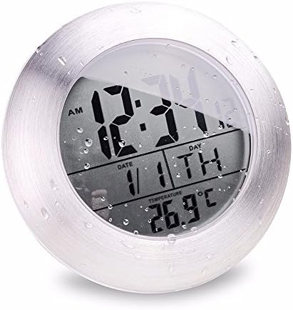 Huatech Fashion Waterproof Digital Bathroom Wall Clock Suction Cup Shower Clock with LCD Display Table Clock-Silver