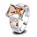 Psiroy 925 Sterling Silver Plated Emerald Cut Simulated Morganite Wide Band Engagement Ring Size 8