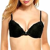 Ekouaer Women's Lace Padded Underwire Demi Plunge Push Up Bra 32A-36DD