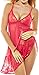 ADOREJOY Lingerie for Women Babydoll Lace Nightgown Mesh Bridal Wedding Sleepwear(Rose Red,S)