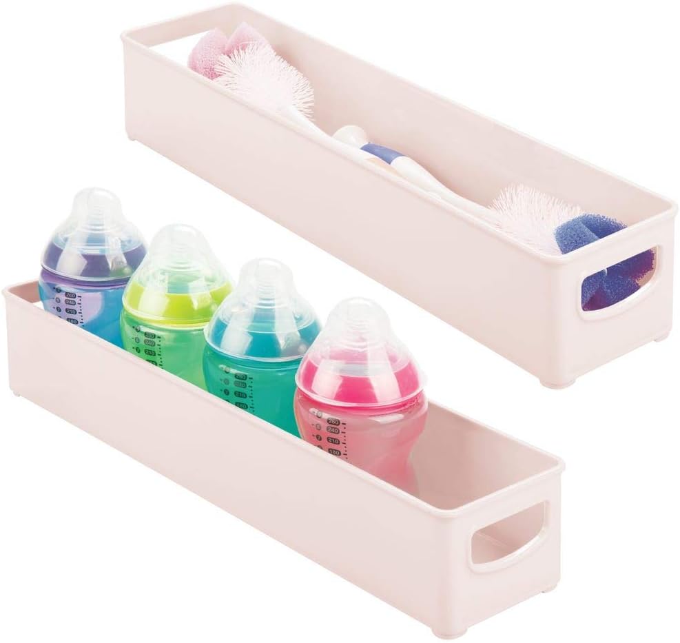 mDesign Storage Organizer Bin for Kitchen Cabinet, Pantry, Refrigerator, Countertop - BPA Free & Food Safe - Kids/Toddlers Bottles, Sippy Cups, Food Pouches, Baby Food Jars, 2 Pack - Light Pink/Blush