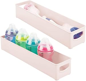 mDesign Storage Organizer Bin for Kitchen Cabinet, Pantry, Refrigerator, Countertop - BPA Free & Food Safe - Kids/Toddlers Bottles, Sippy Cups, Food Pouches, Baby Food Jars, 2 Pack - Light Pink/Blush