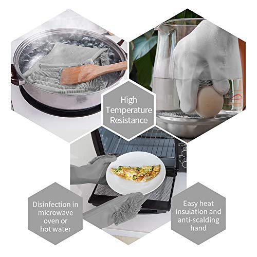 Magic Silicone Cleaning Gloves Dishwashing Scrubber - 1 Pair Reusable Dish Wash Scrubbing Sponge Gloves with Bristles, Great for Washing Dish, Kitchen, Car, Bathroom. (Gray) - Thumbnail 4