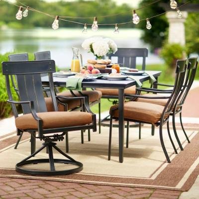Oak Heights 7-Piece Patio Dining Set with Cashew Cushions