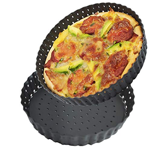 HYTK Pizza Pan with Holes Removeable Crisper Perforated Pie Baking Pan Nonstick Carbon Steel Round 9Inch