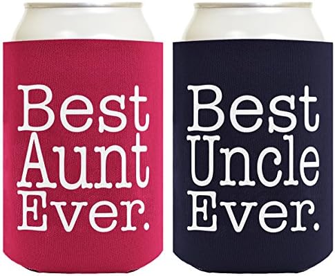 Best Aunt and Uncle Ever Gift Set 2 Pack Can Coolies Drink Coolers Magenta and Navy