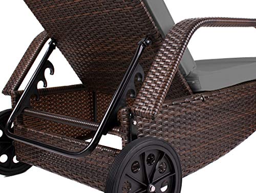 RS Trade Sonnenliege Toscana Braun/Grau - Outdoor Liege mit beständigem Poly-Rattan-Geflecht - verstellbare Rückenlehne - Armlehnen & breite Liegefläche - inkl. Kopfteil und Auflage – Bild 8
