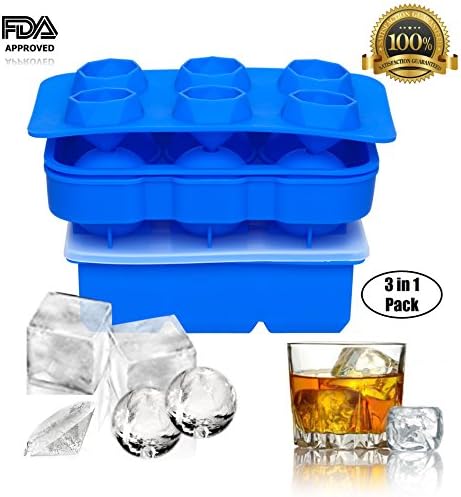 Silicone Ice Cube Trays with Lids - Covered Ice Cube and Ball Molds– for Large, Medium and Small Ices Makers, BPA Free and FDA Approved (Set of 3 - BLUE)