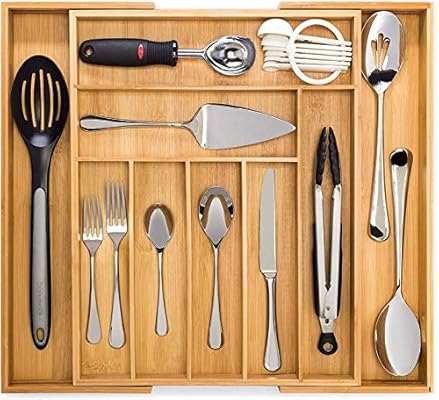 Bamboo Expandable Drawer Organiser Premium Cutlery And Utensil