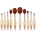 Oval Makeup Brush Set 10 Piece Fashionable Super Soft Rose Gold Toothbrush Make Up Cosmetic Face Powder Foundation Contour Concealer BB Cream Eye shadow Eyeliner Lip Brushes Set Kit with Gift Box